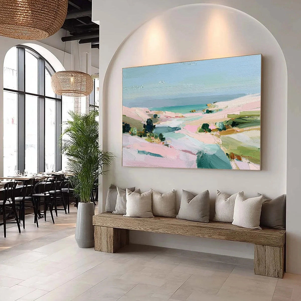 Roseate Shore Abstract Beach Painting | Textured Coastal Wall Art | multi-color palette, original oil on stretched canvas art