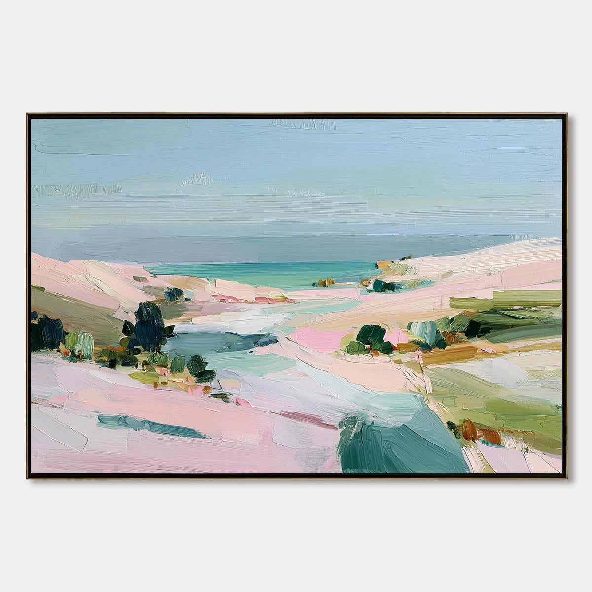 Roseate Shore Abstract Beach Painting | Textured Coastal Wall Art | hanging in living room, Abstract wall art
