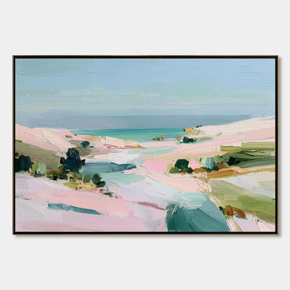 Roseate Shore Abstract Beach Painting | Textured Coastal Wall Art | hanging in living room, Abstract wall art