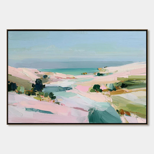 Roseate Shore Abstract Beach Painting | Textured Coastal Wall Art | hanging in living room, Abstract wall art