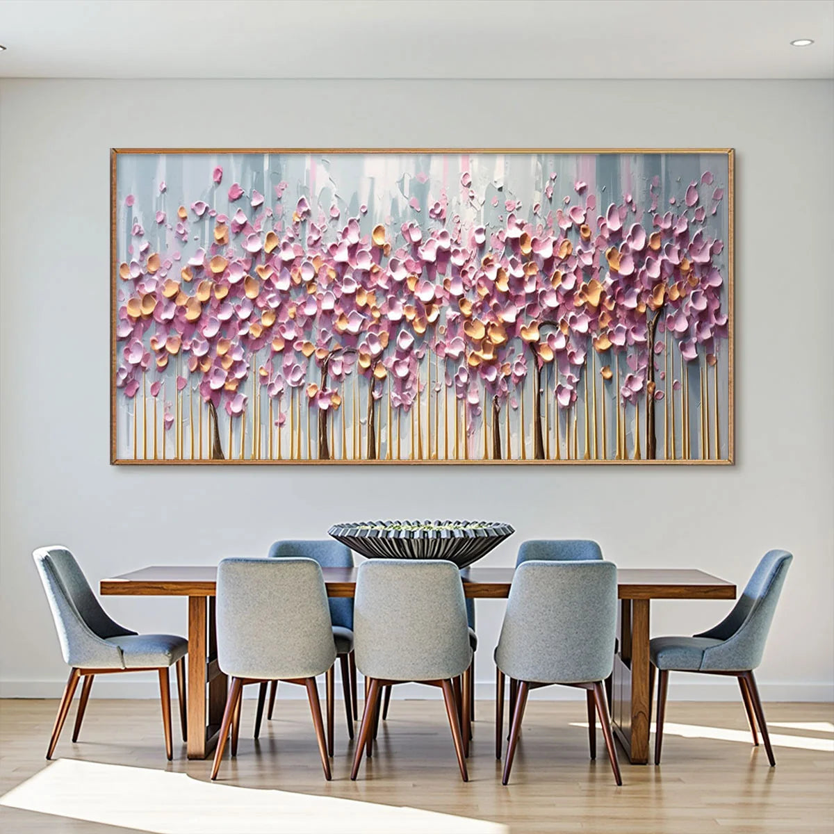 ROSEWOOD DAWN: Textured Floral Landscape Oil Painting in Pink | Landscape closeup, raised brushwork detail