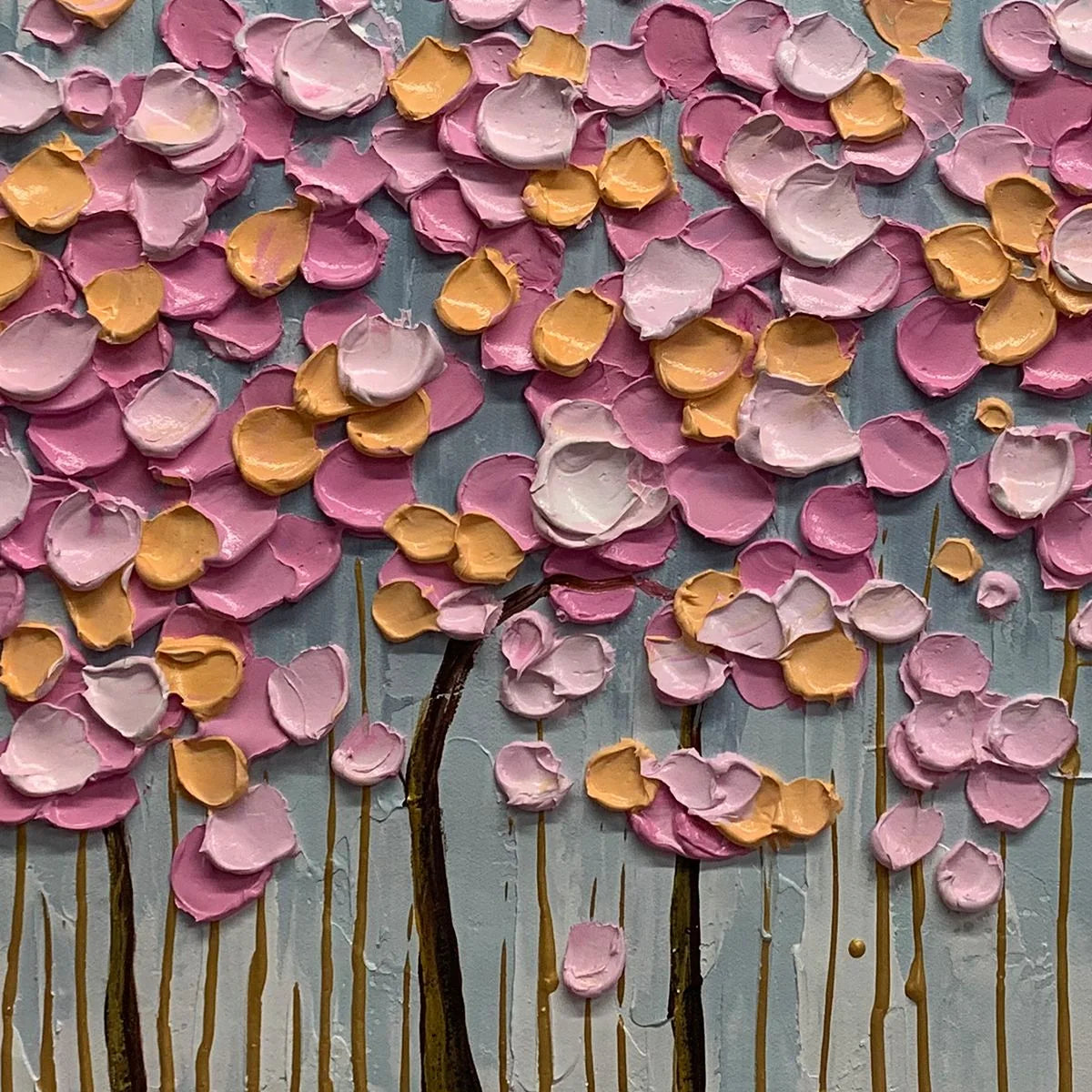 ROSEWOOD DAWN: Textured Floral Landscape Oil Painting in Pink | black frame version on white wall