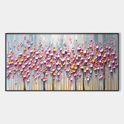 ROSEWOOD DAWN: Textured Floral Landscape Oil Painting in Pink | hanging in living room, Landscape wall art
