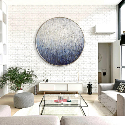 Round Navy Blue Texture Wall Art: Framed Minimalist Painting #2