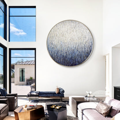 Round Navy Blue Texture Wall Art: Framed Minimalist Painting #3