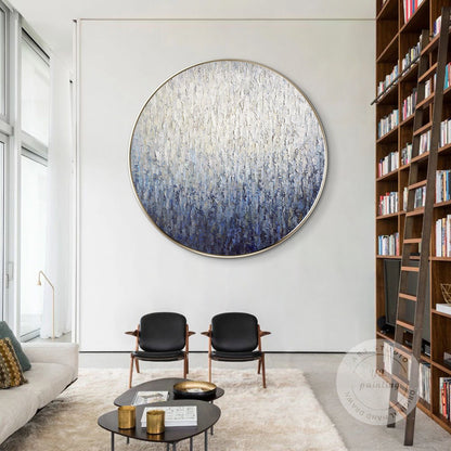 Round Navy Blue Texture Wall Art: Framed Minimalist Painting #4