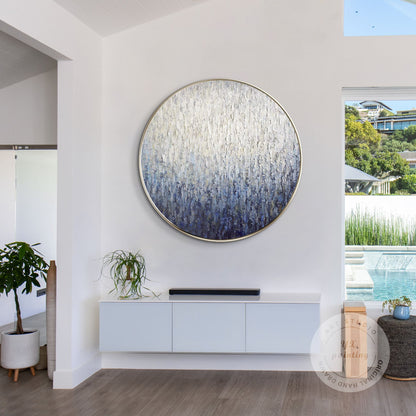 Round Navy Blue Texture Wall Art: Framed Minimalist Painting #5