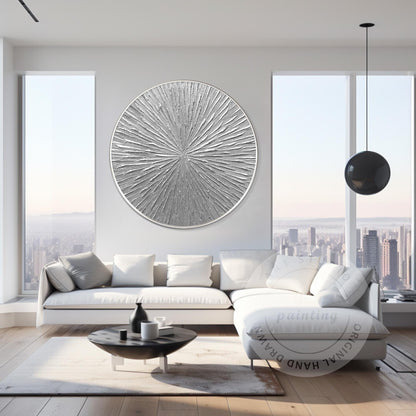 Round Silver Leaf 3D Textured Wall Art: Framed Nordic Painting #3