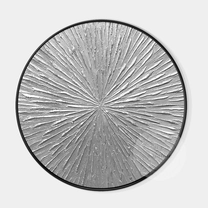 Round Silver Leaf 3D Textured Wall Art: Framed Nordic Painting #6