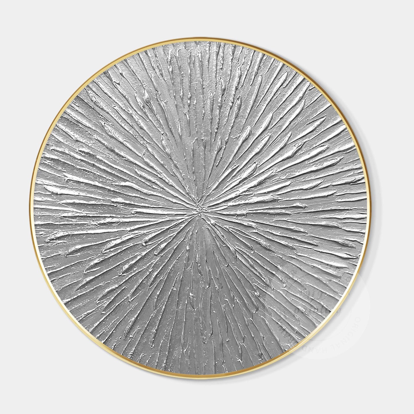 Round Silver Leaf 3D Textured Wall Art: Framed Nordic Painting #7