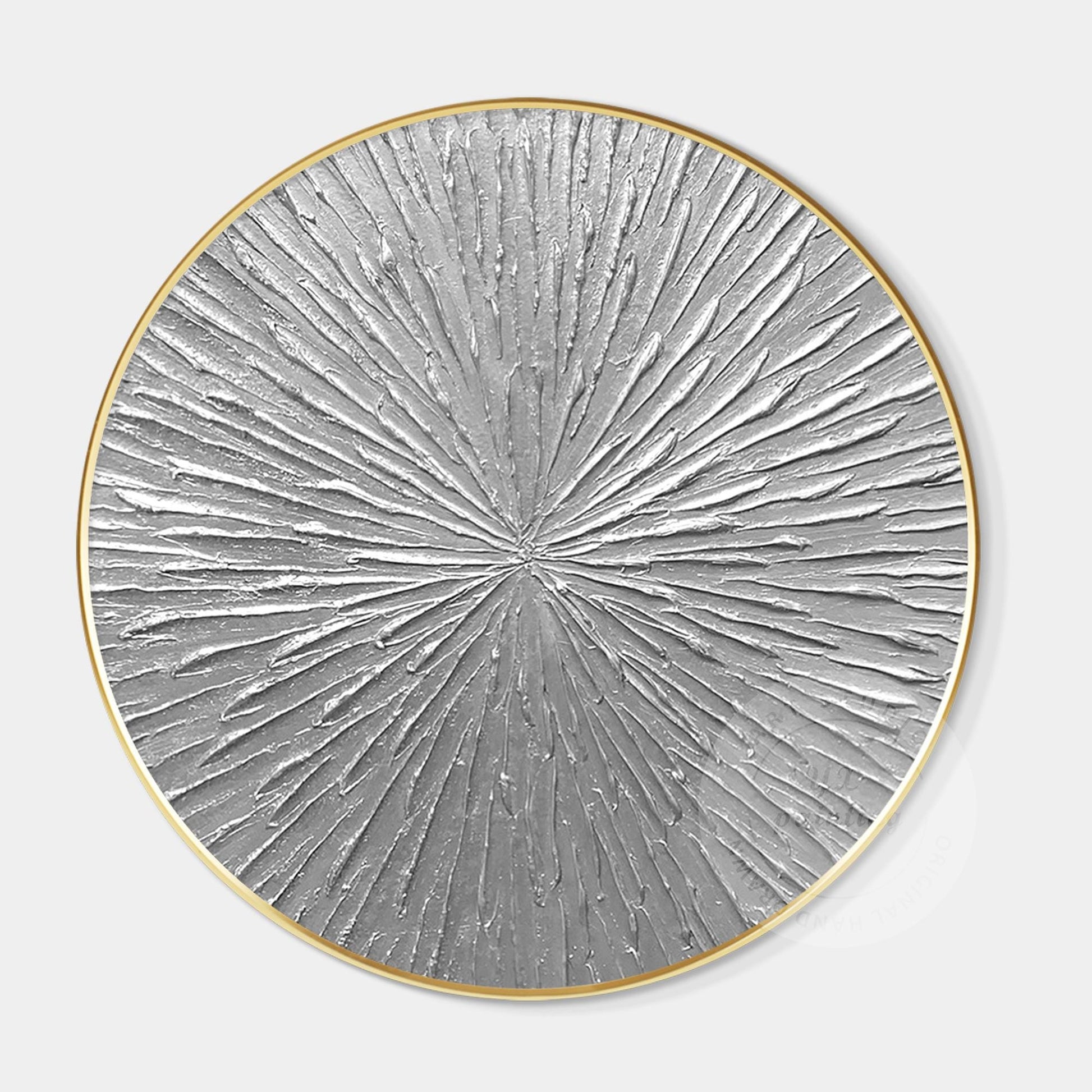 Round Silver Leaf 3D Textured Wall Art: Framed Nordic Painting #7