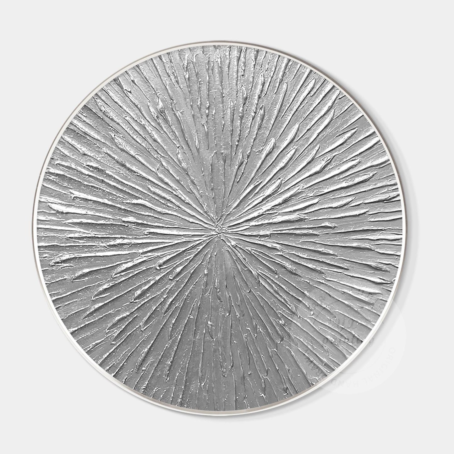 Round Silver Leaf 3D Textured Wall Art: Framed Nordic Painting #8