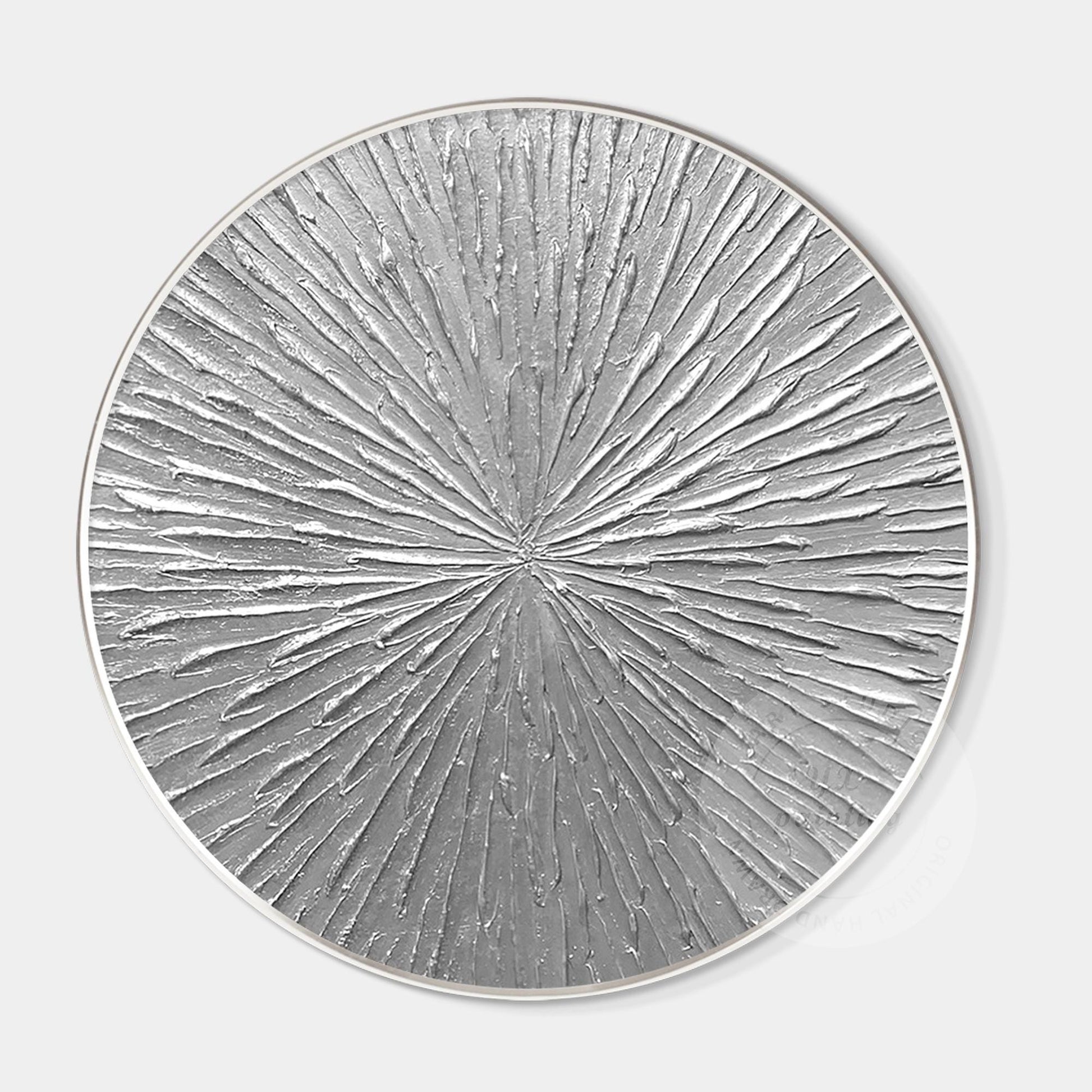 Round Silver Leaf 3D Textured Wall Art: Framed Nordic Painting #8