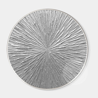 Round Silver Leaf 3D Textured Wall Art: Framed Nordic Painting #8