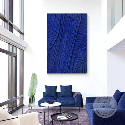 Royal Blue Texture Painting on Canvas: Minimalist Framed Wall Art #2