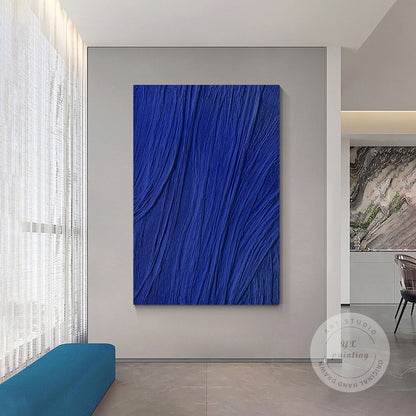 Royal Blue Texture Painting on Canvas: Minimalist Framed Wall Art #4