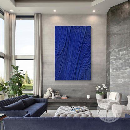Royal Blue Texture Painting on Canvas: Minimalist Framed Wall Art #5