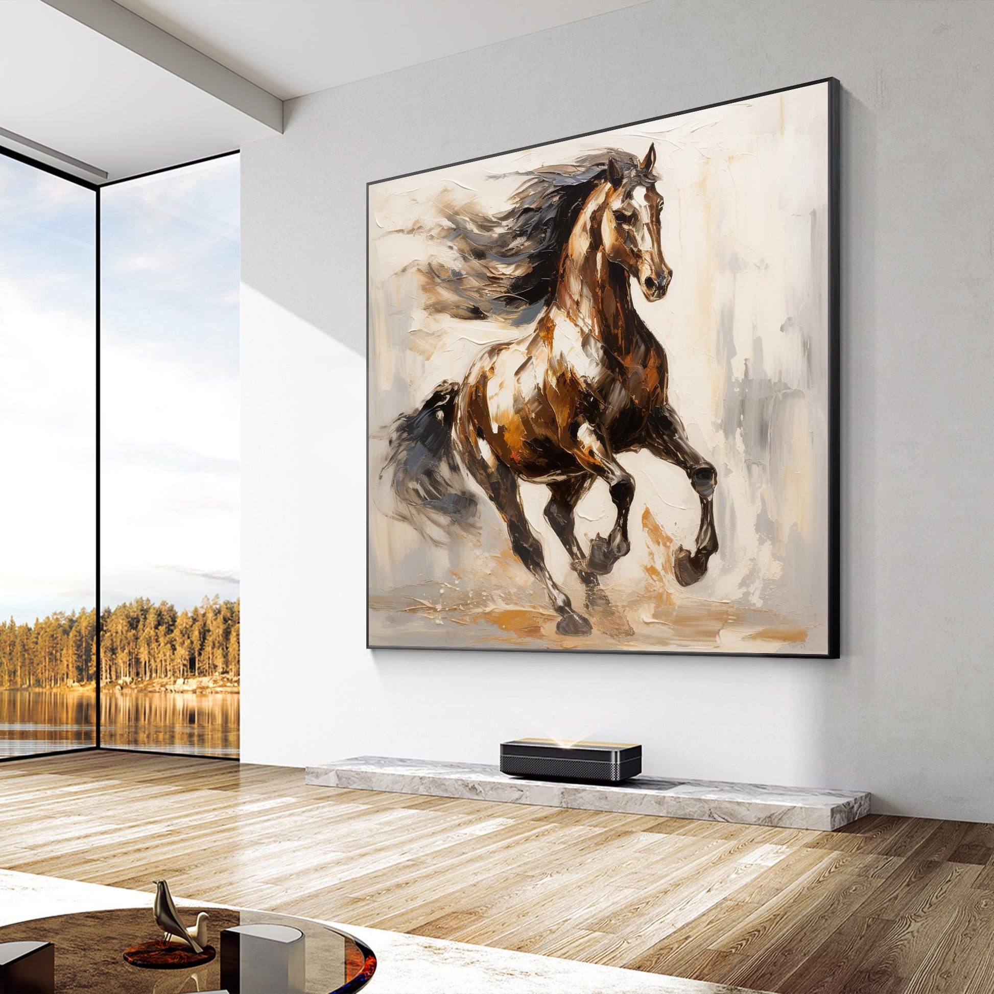 Running Horse Painting On Canvas: Farmhouse Living Room Art #2