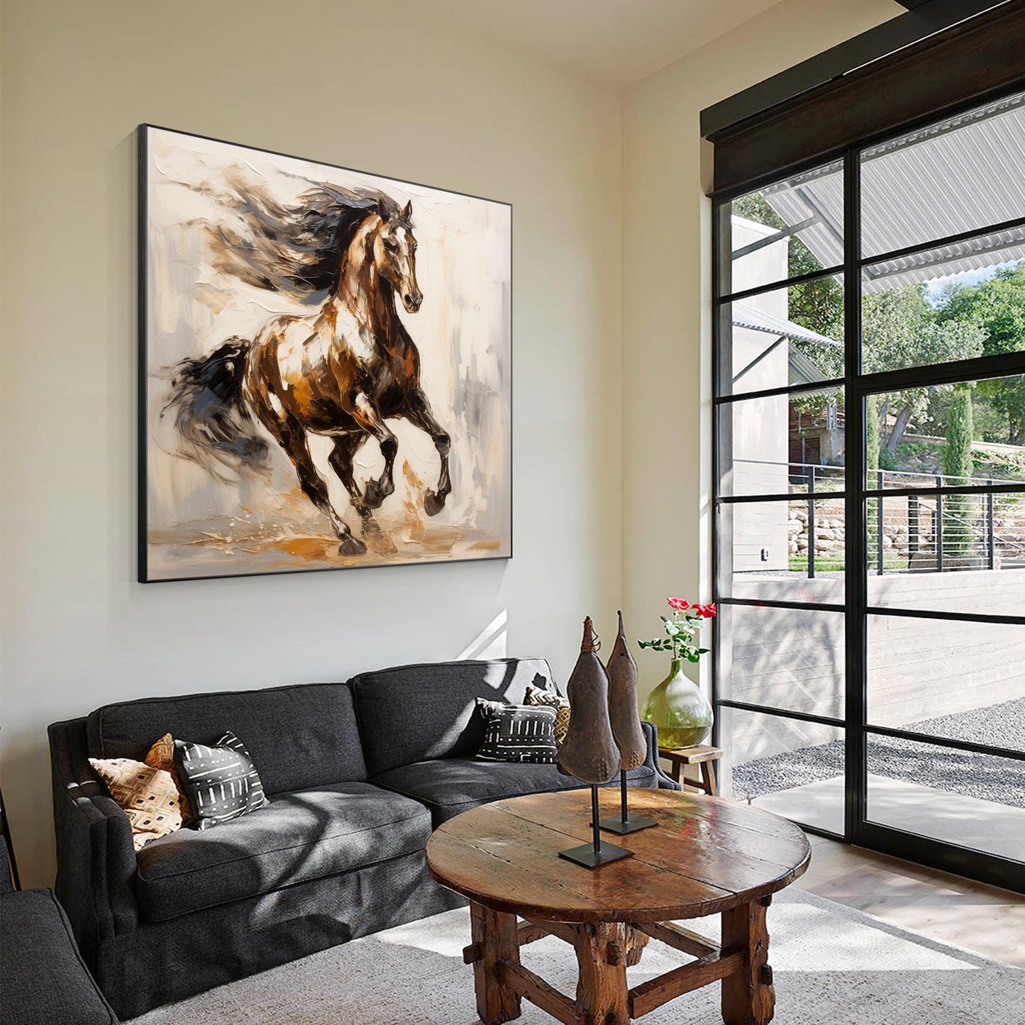 Running Horse Painting On Canvas: Farmhouse Living Room Art #3