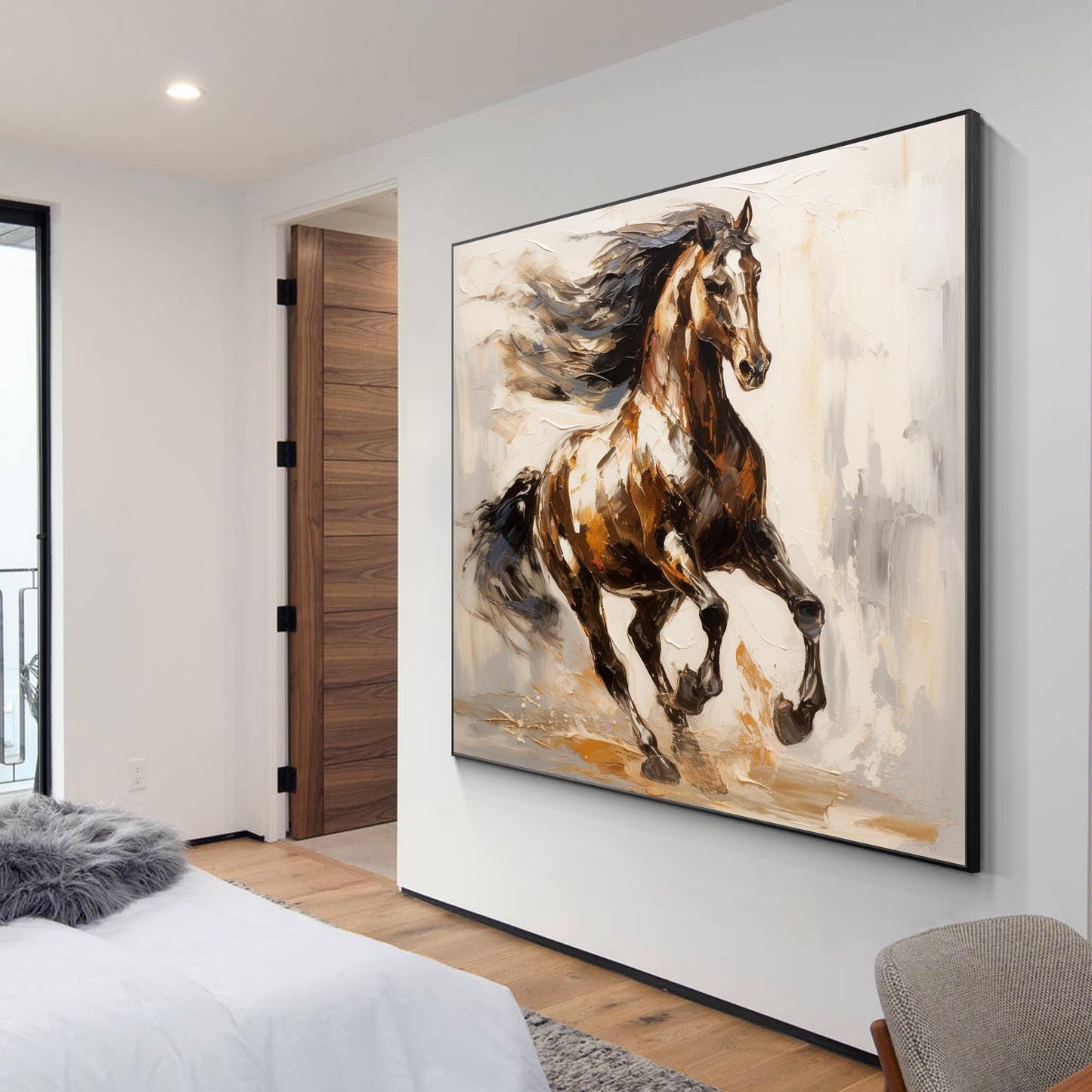 Running Horse Painting On Canvas: Farmhouse Living Room Art #4