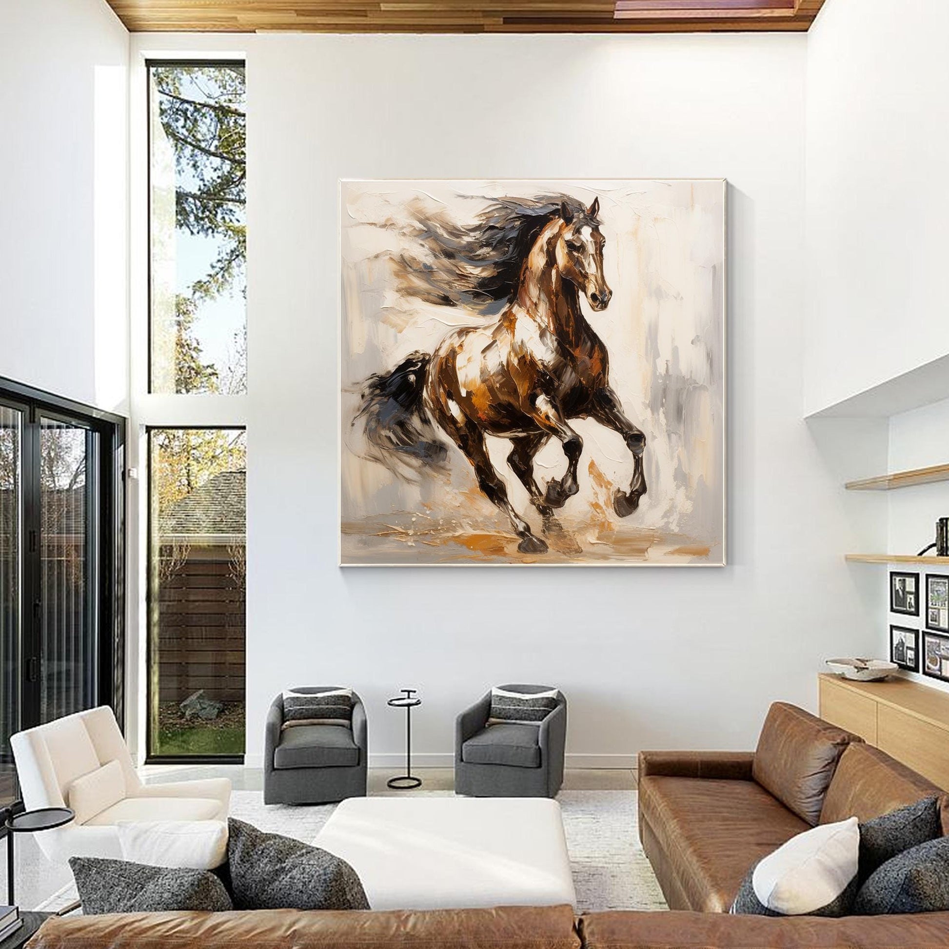 Running Horse Painting On Canvas: Farmhouse Living Room Art #5