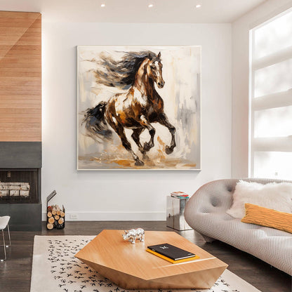 Running Horse Painting On Canvas: Farmhouse Living Room Art #1