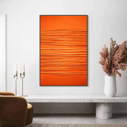 SAFFRON RHYTHM: Vibrant Textured Minimalist Orange Painting | Minimalist closeup, raised brushwork detail