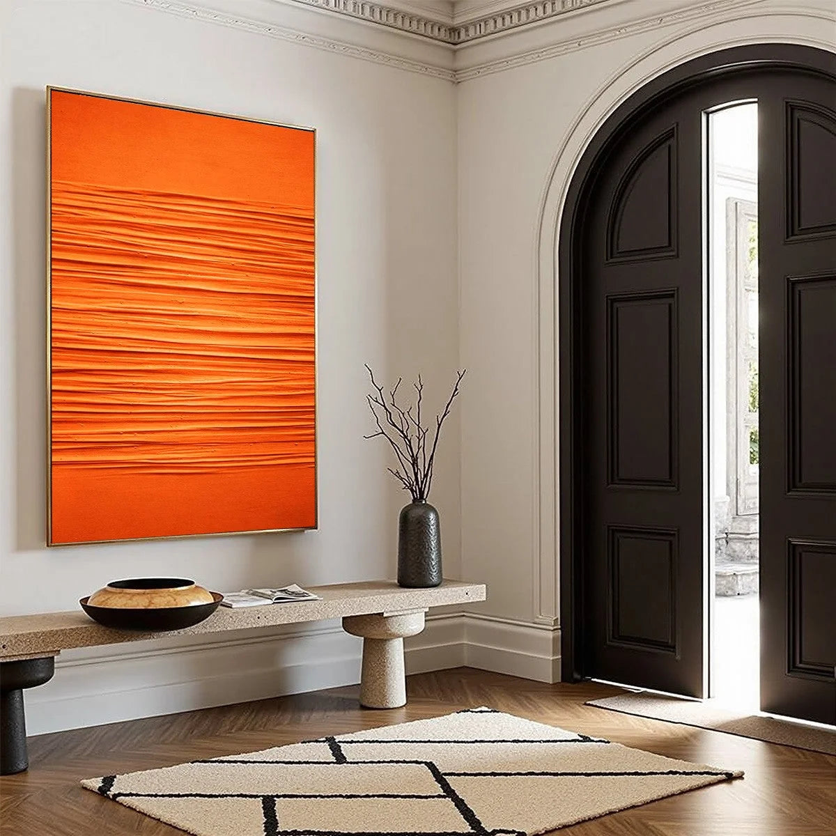 SAFFRON RHYTHM: Vibrant Textured Minimalist Orange Painting | multi-color palette, original oil on stretched canvas art