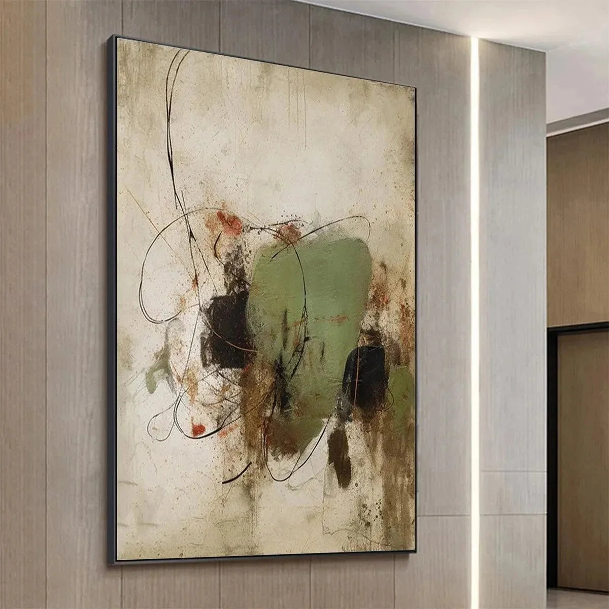 SAGE ABSTRACT: Minimalist Abstract Painting, Vertical Wall Art | rolled canvas, ready for custom framing