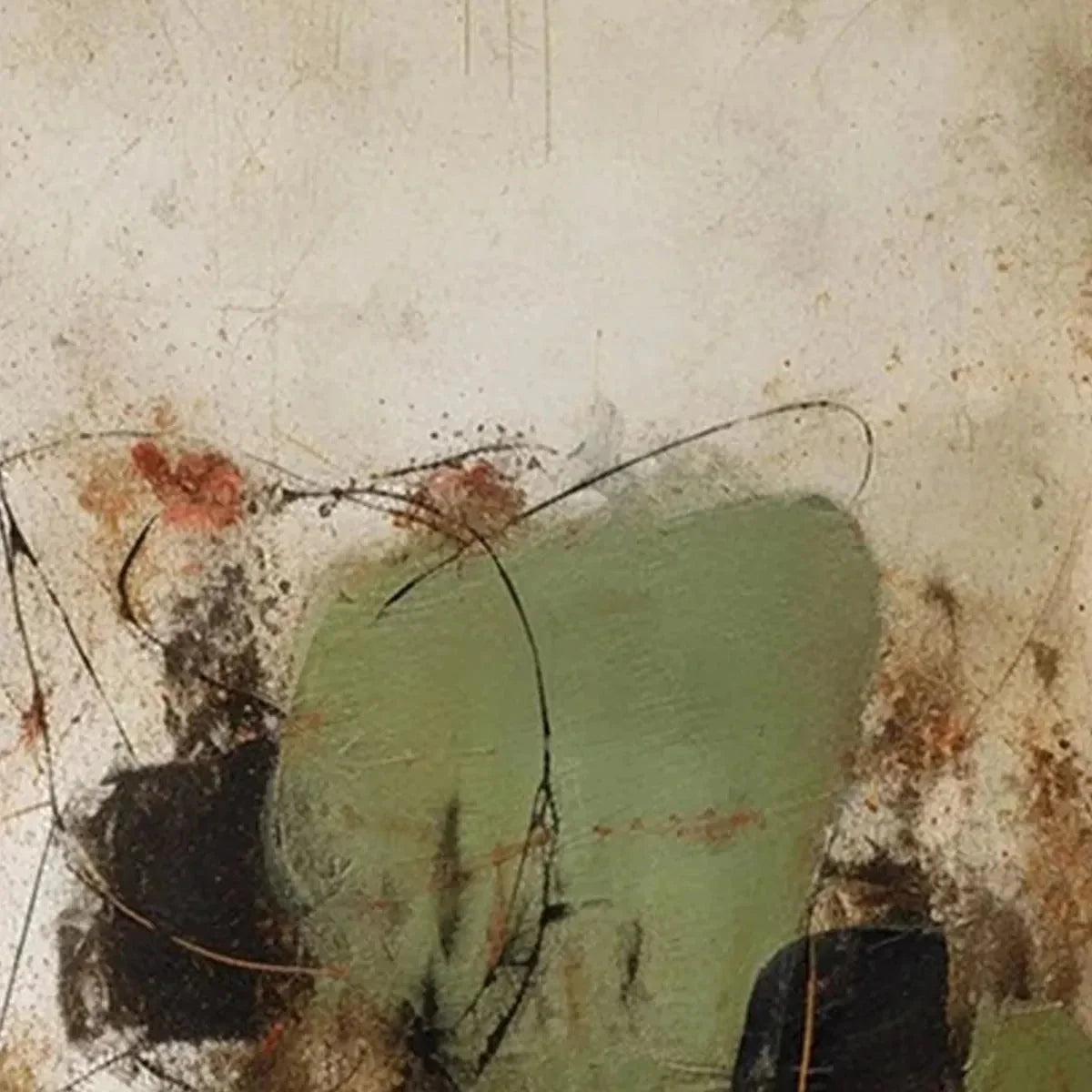SAGE ABSTRACT: Minimalist Abstract Painting, Vertical Wall Art | black frame version on white wall