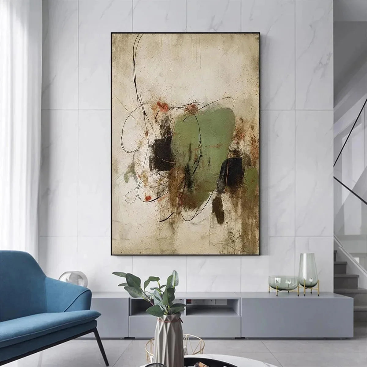 SAGE ABSTRACT: Minimalist Abstract Painting, Vertical Wall Art | multi-color palette, original oil on stretched canvas art