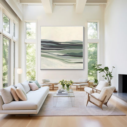 Sage Green Abstract Landscape Painting: Modern Framed Canvas Wall Art #2
