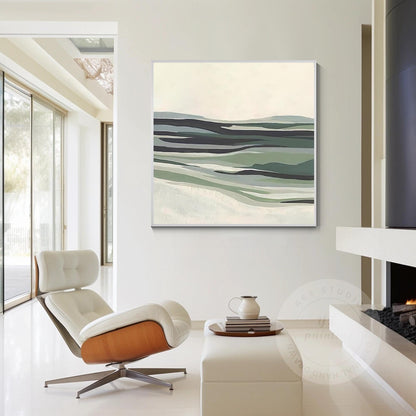 Sage Green Abstract Landscape Painting: Modern Framed Canvas Wall Art #5