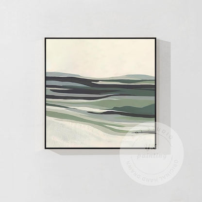 Sage Green Abstract Landscape Painting: Modern Framed Canvas Wall Art #6