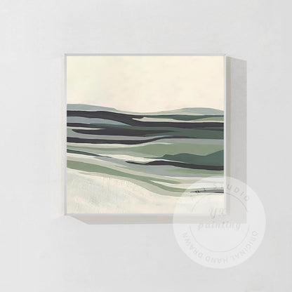 Sage Green Abstract Landscape Painting: Modern Framed Canvas Wall Art #8
