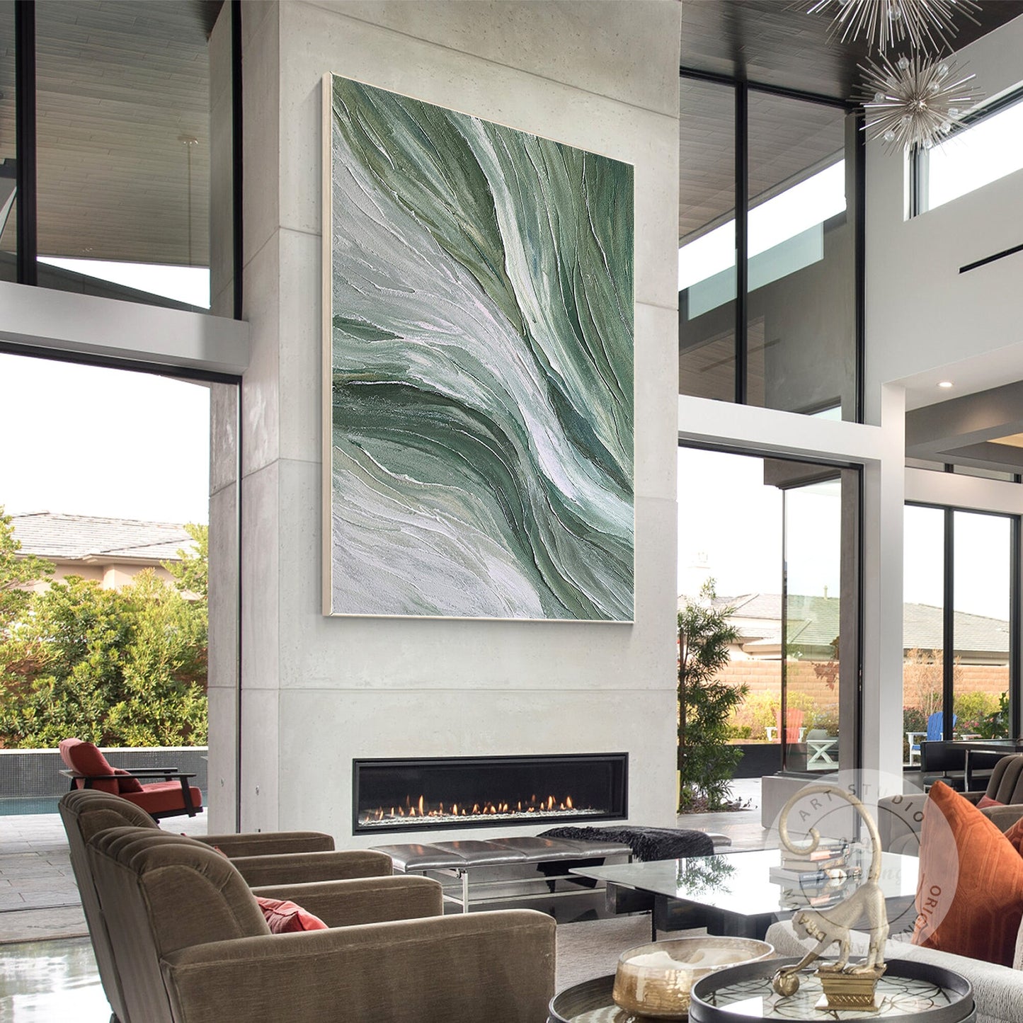 Sage Green Abstract Ocean Painting: Textured Coastal Wall Art #2