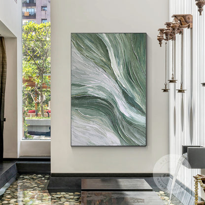 Sage Green Abstract Ocean Painting: Textured Coastal Wall Art #4