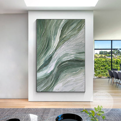 Sage Green Abstract Ocean Painting: Textured Coastal Wall Art #5