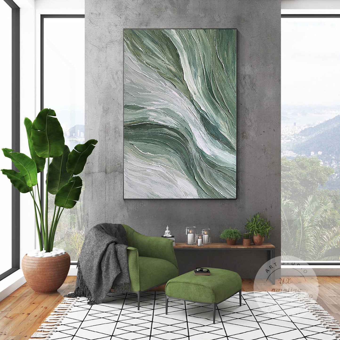 Sage Green Abstract Ocean Painting: Textured Coastal Wall Art #6