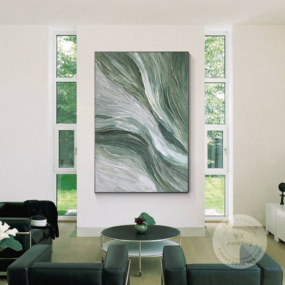 Sage Green Abstract Ocean Painting: Textured Coastal Wall Art #1