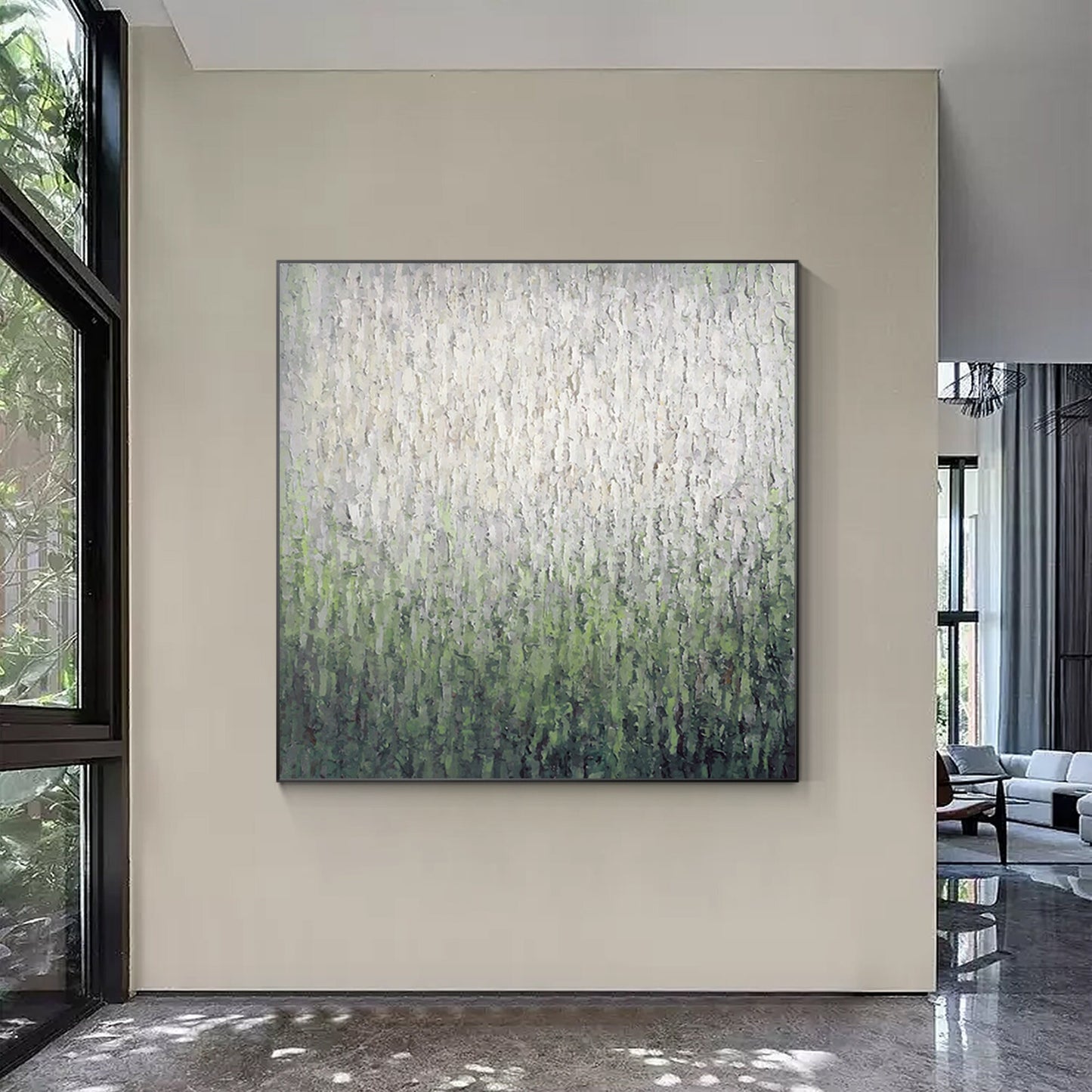 Sage Green Abstract Painting: Heavy Texture Square Wall Art #3