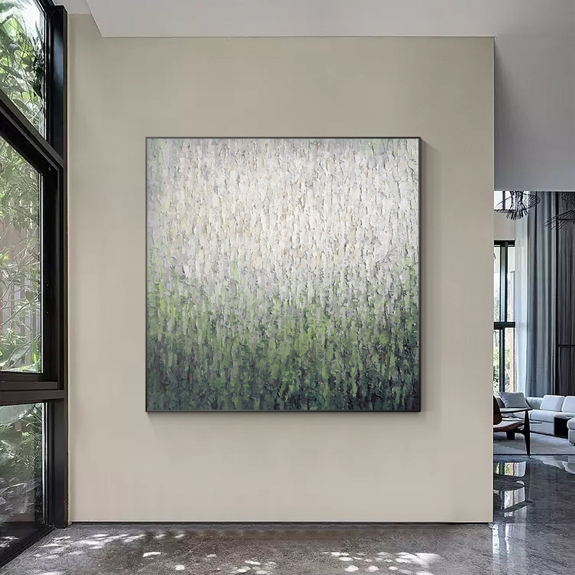 Sage Green Abstract Painting: Heavy Texture Square Wall Art #3
