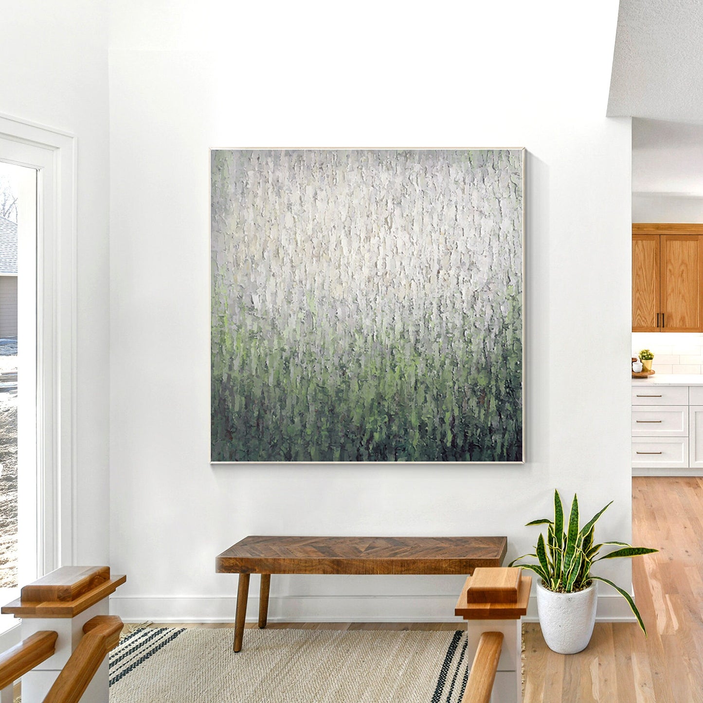 Sage Green Abstract Painting: Heavy Texture Square Wall Art #5