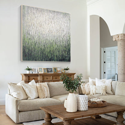 Sage Green Abstract Painting: Heavy Texture Square Wall Art #1