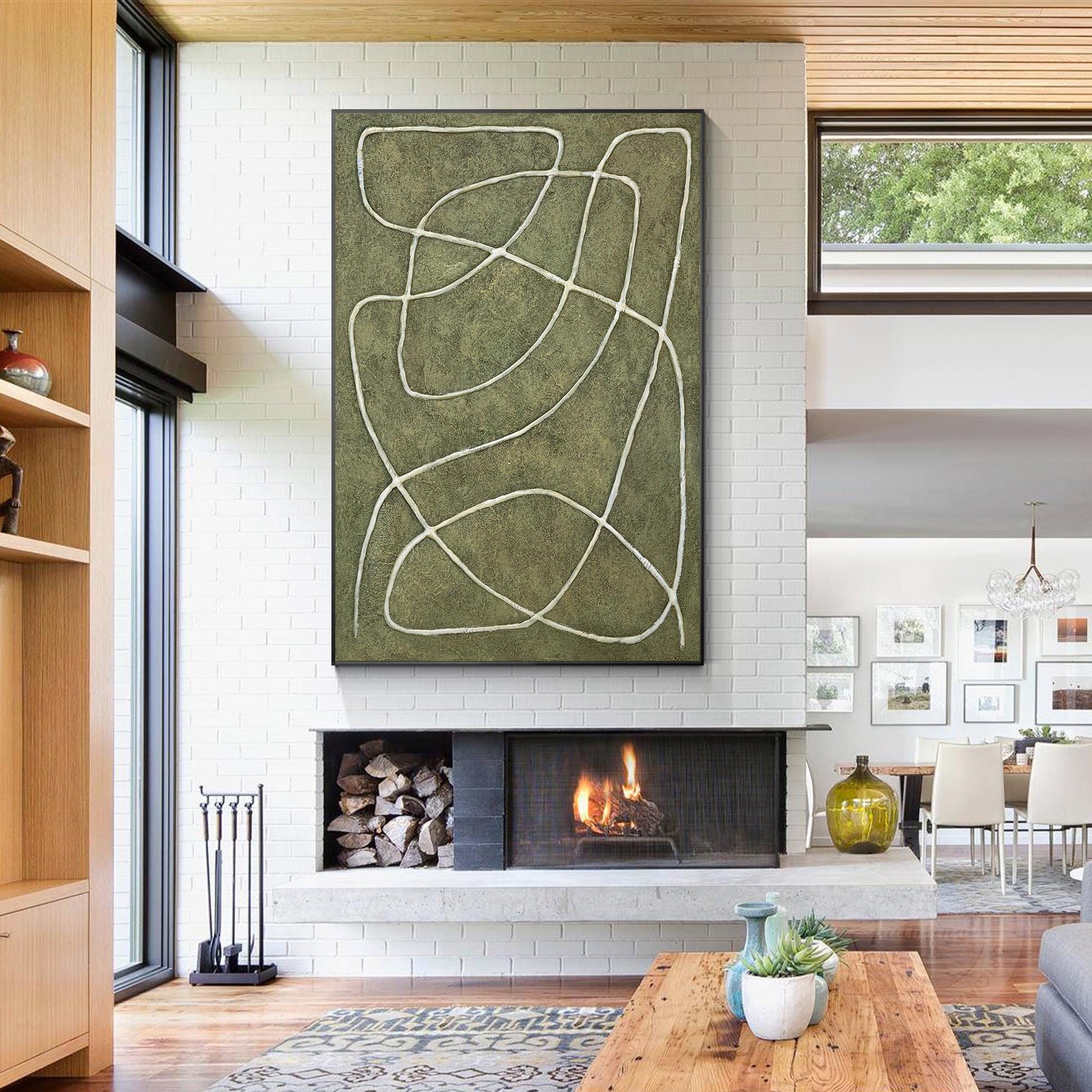 Sage Green Abstract Picasso Line Art – 3D Textured Canvas Painting, Minimalist W #2