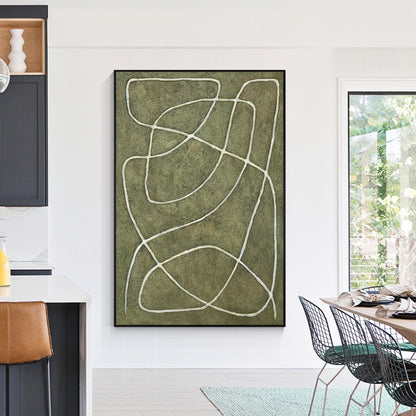 Sage Green Abstract Picasso Line Art – 3D Textured Canvas Painting, Minimalist W #5