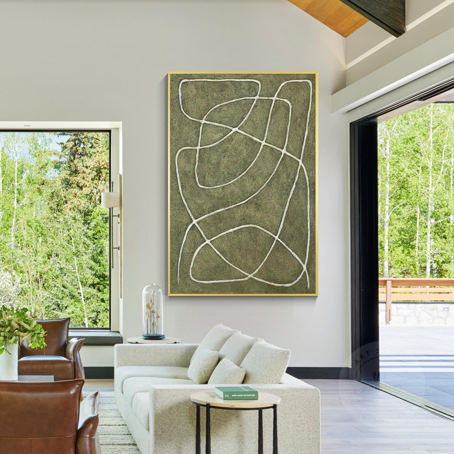Sage Green Abstract Picasso Line Art – 3D Textured Canvas Painting, Minimalist W #6