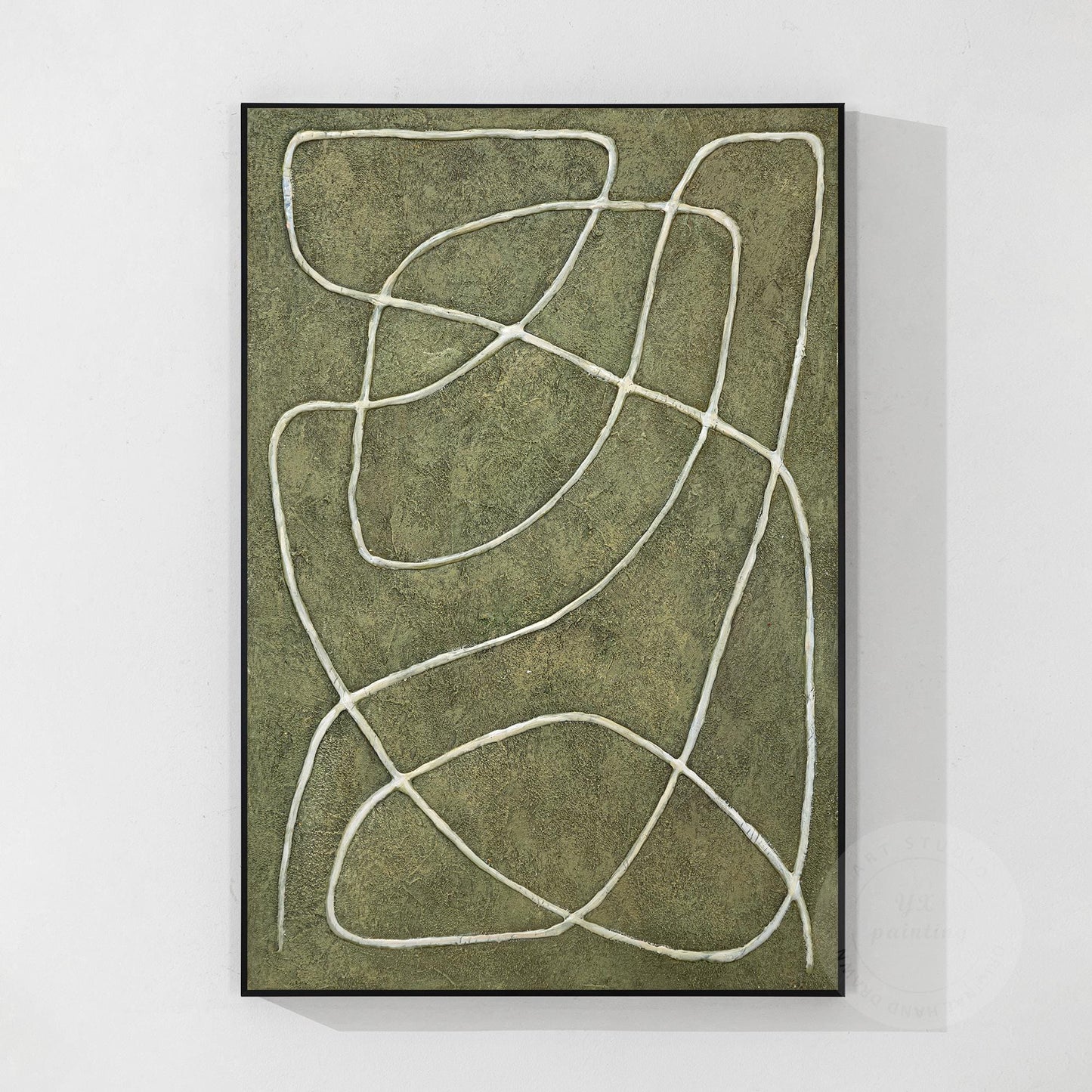 Sage Green Abstract Picasso Line Art – 3D Textured Canvas Painting, Minimalist W #8
