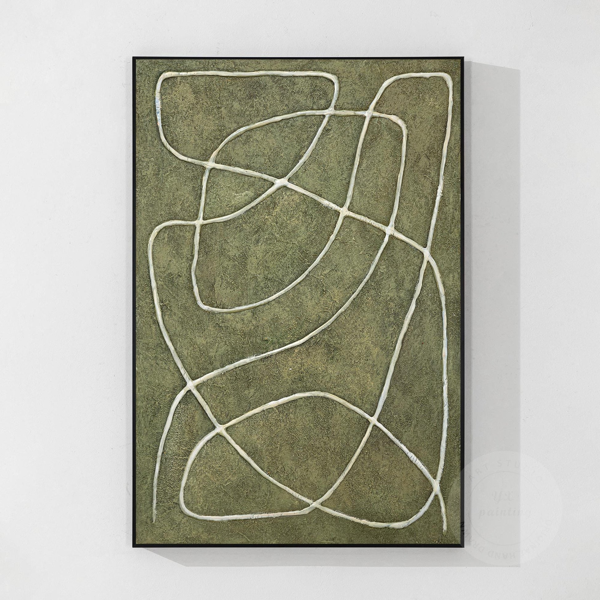 Sage Green Abstract Picasso Line Art – 3D Textured Canvas Painting, Minimalist W #8