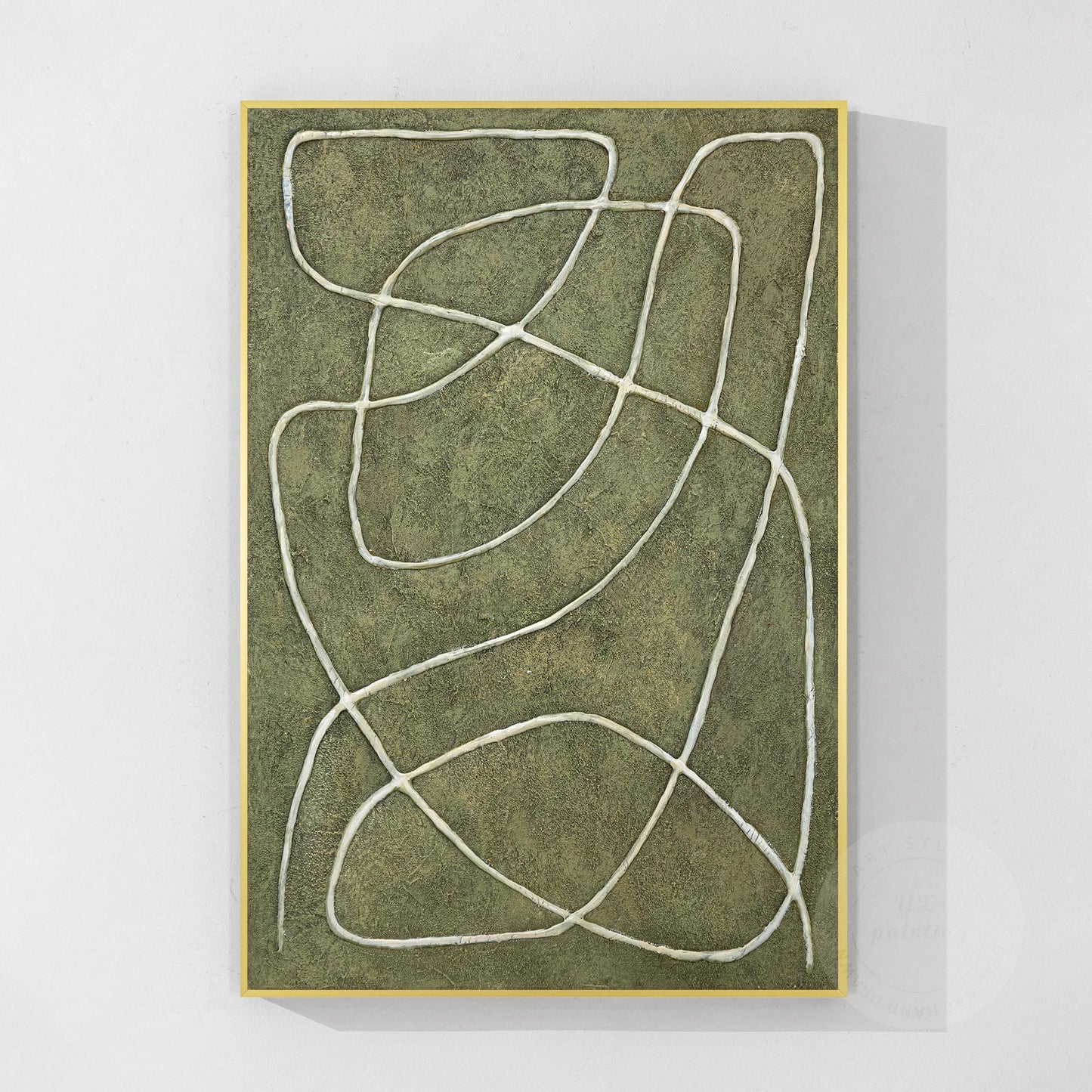 Sage Green Abstract Picasso Line Art – 3D Textured Canvas Painting, Minimalist W #9
